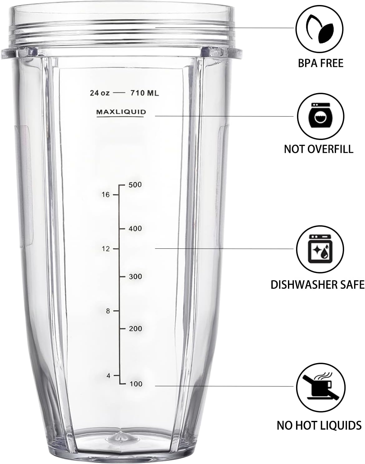 Blender Cups Fit for Ninja, Replacement Parts 16OZ Cups with Lids