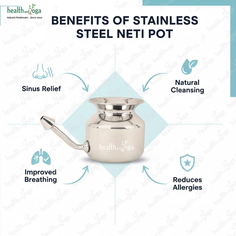 HealthAndYoga(TM) Stainless Steel Neti Pot for Sinus Congestion (Ayurvedic JalNeti)