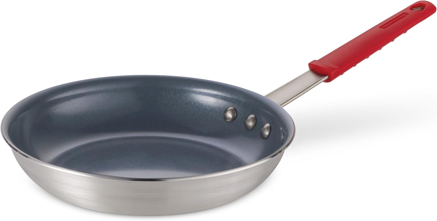 Tramontina Professional 8-Inch Non Stick Small Frying Pan | Heavy-Gauge Aluminum Skillet with Reinforced Nonstick Coating, Red Handle, Dishwasher and Oven Safe, Made in Brazil