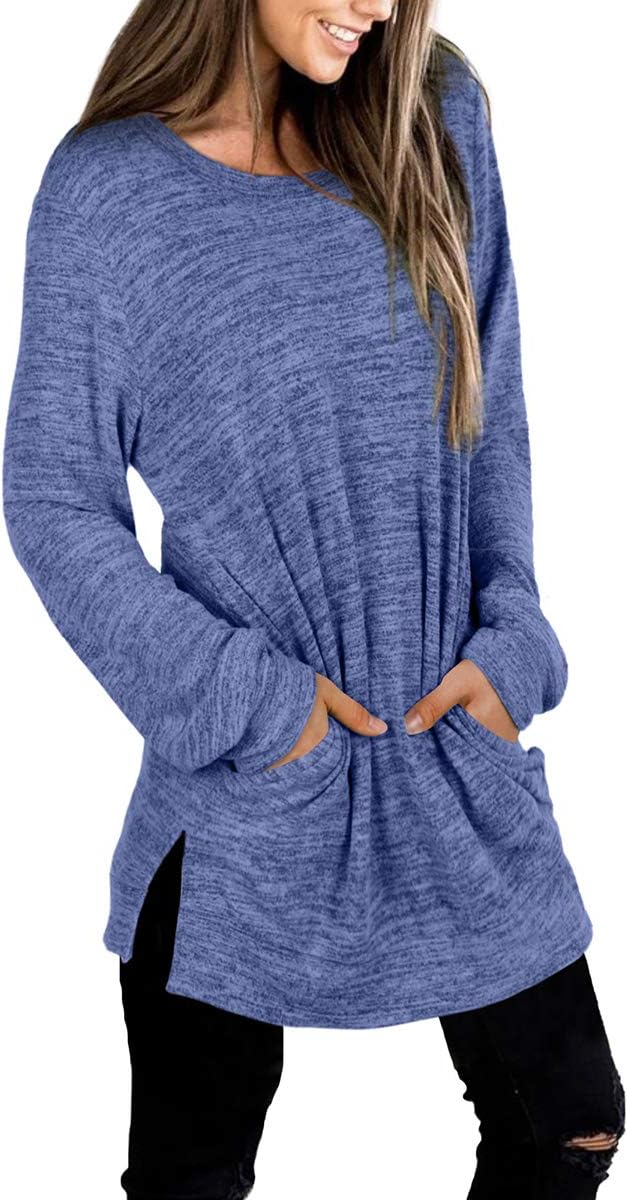 XIEERDUO Womens Casual Sweatshirts Long Sleeve Shirts Oversized With Pocket Tunic Tops S-3XL