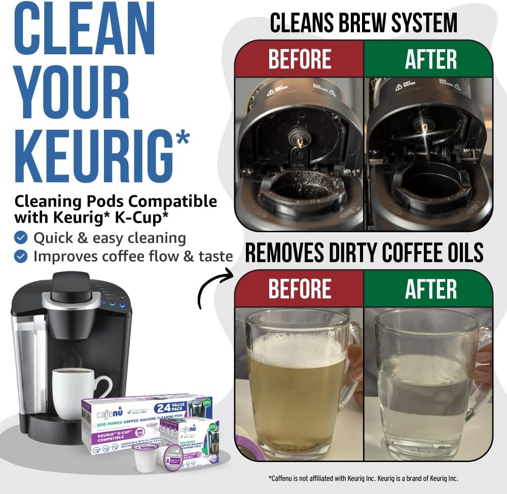 Caffenu Keurig Compatible Cleaning Rinse Pods, 8-Pod Cleaner Kit