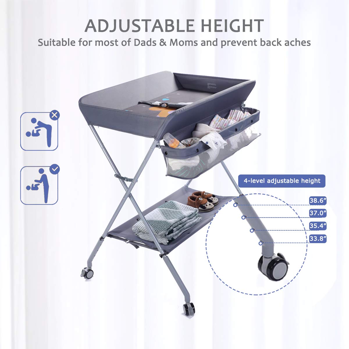 Baby Changing Table Portable Folding Diaper Changing Station with Wheels