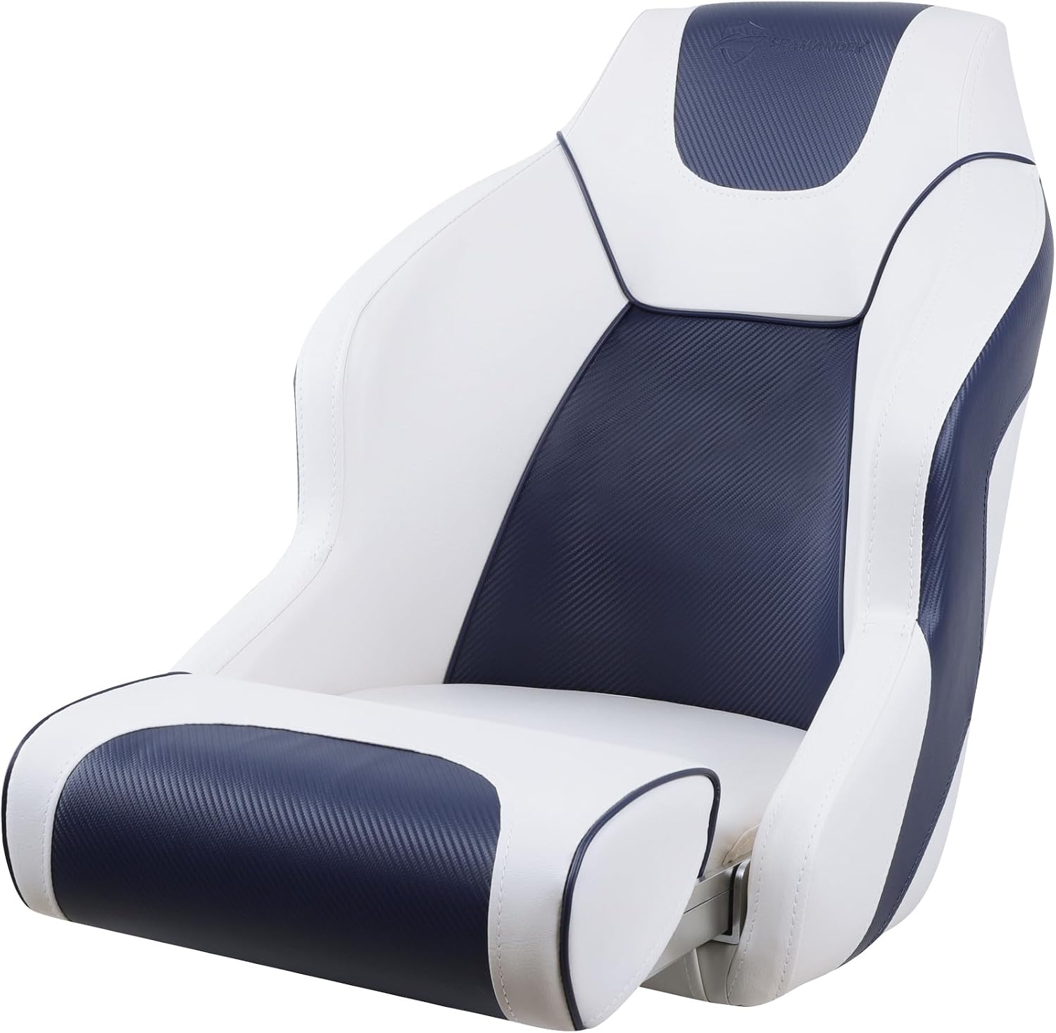 Seamander Boat Captains Chair,Captain Bucket Seat with Flip Up Bolster,Integral Rotomolded Frame, Premium EPDM Foam Material, Marine Grade Vinyl (A-White/Charcoal)
