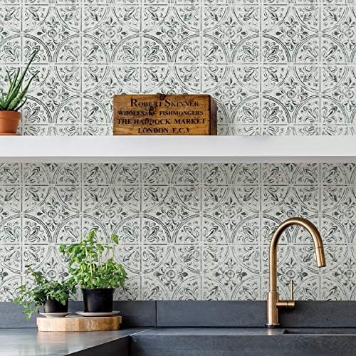 InHome NH3149 Chelsea Antique White Peel & Stick Tin Tiles, Metallic