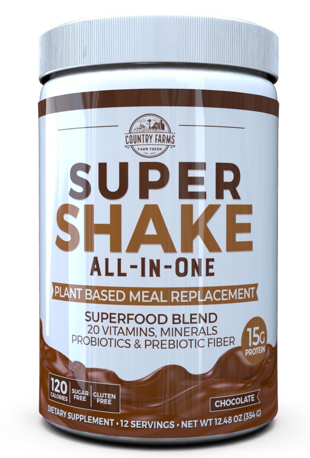 Country Farms All-in-One Super Shake Meal Replacement 15g Plant Protein Dietary Supplement with Superfoods, Vitamins, Probiotics and Prebiotics