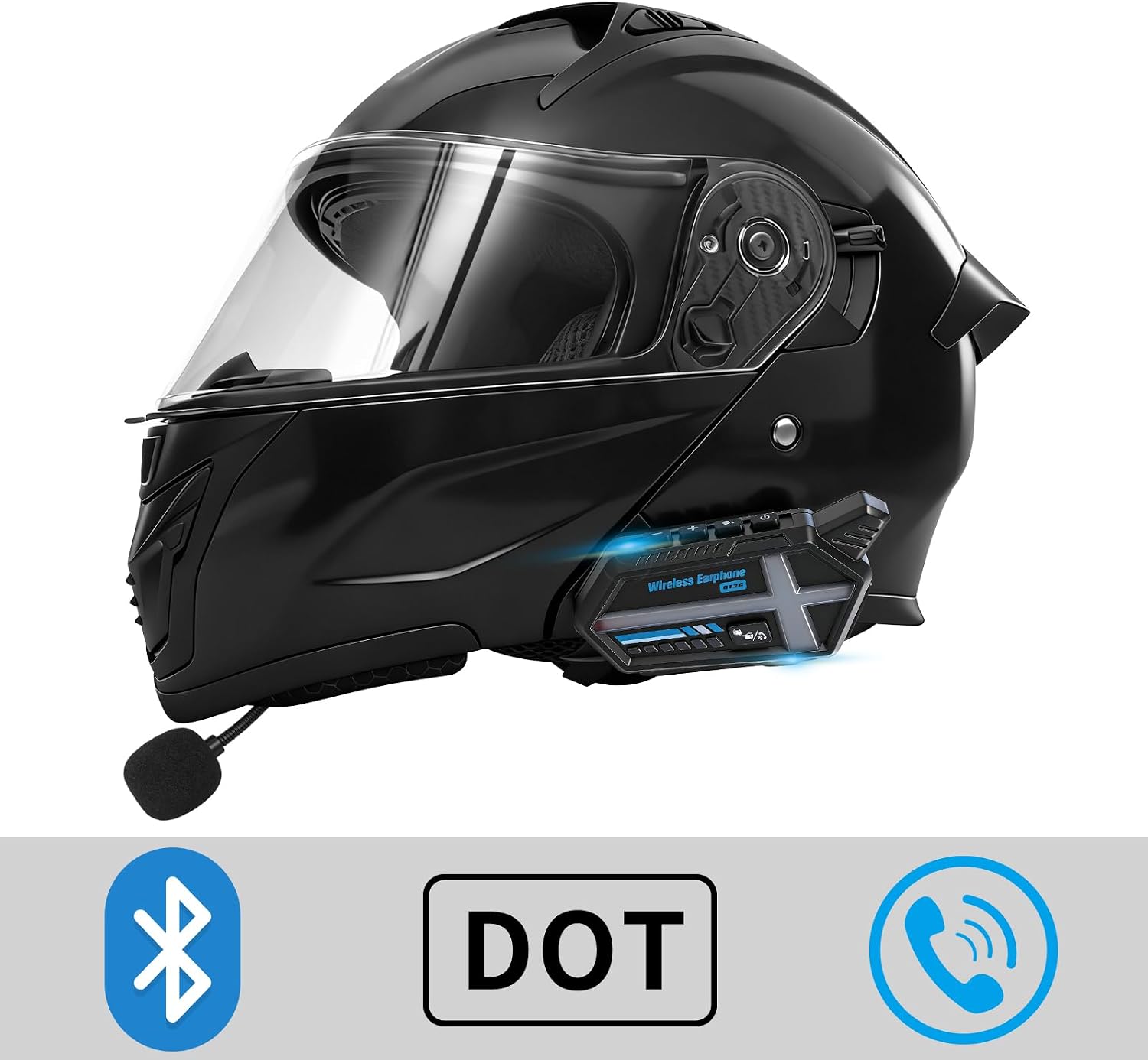 Bluetooth Modular Motorcycle Helmets with Tail Lights, DOT Certified Flip-Up Dual Visor Full Face Helmets for Men & Women Moto ATV UTV Snowmobile ADV Four Wheeler Street Bike
