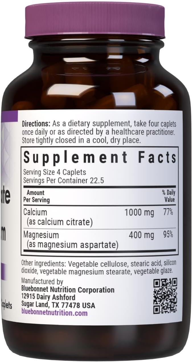 BlueBonnet Calcium Citrate Plus Magnesium Caplets, 90 Count | Bone Health; Non-GMO, Vegan, Kosher Certified, Gluten-Free, Soy-Free, Dairy-Free