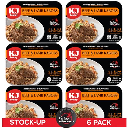 KJ Poultry Kosher Ready Meals - Beef Lamb Kabob & Quinoa, MRE Meat Meals Ready to Eat (1 Pack) Prepared Entree Fully Cooked, Shelf Stable Microwave Dinner Travel, Military, Camping, Emergency Survival