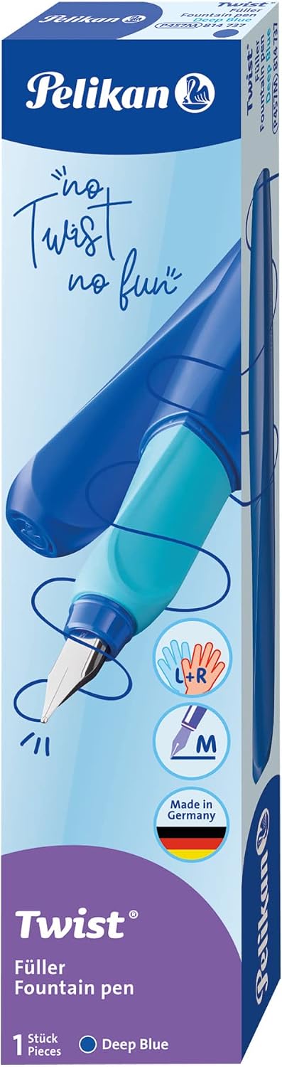 Pelikan Twist Fountain Pen with 1 Ink Cartridge, Medium Nib, Silver, Boxed (947101)
