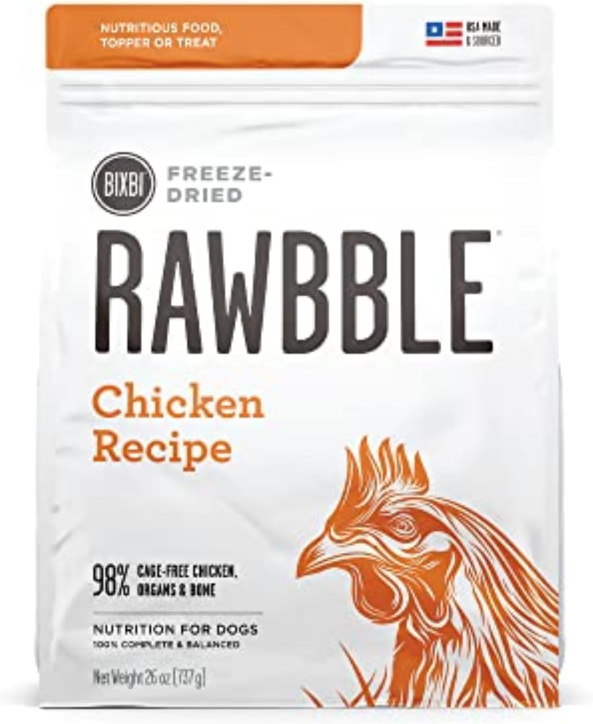 BIXBI Liberty Freeze-Dried Dog Food Topper & Treats, Beef – 98% Meat & Organs, No Refrigeration – USA Made, 26 oz