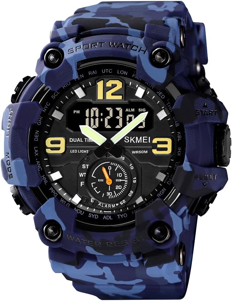 FANMIS Men's Analog Digital Sport Watch Military Dual Display 50M LED Watch | Men's Dual Display Sports Watches With Led Backlight Alarm Stopwatch 12/24h Time Outdoor Running Swimming