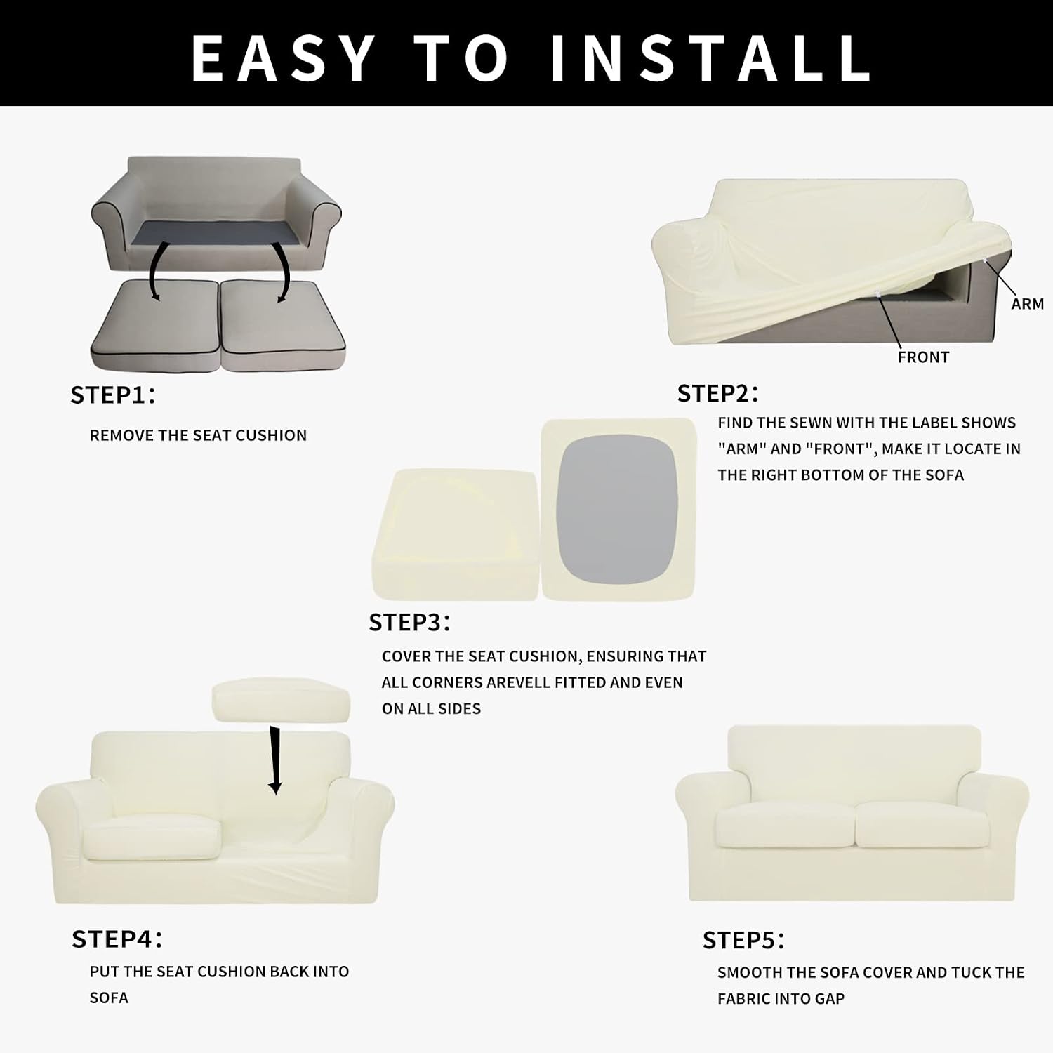 Easy-Going 4 Pieces Waterproof Recliner Chair Slipcover Washable | Stretch Soft Couch Cover for Dogs, Sofa Slipcover for Recliner Couch Furniture Protector for Kids, Pets Dark Gray