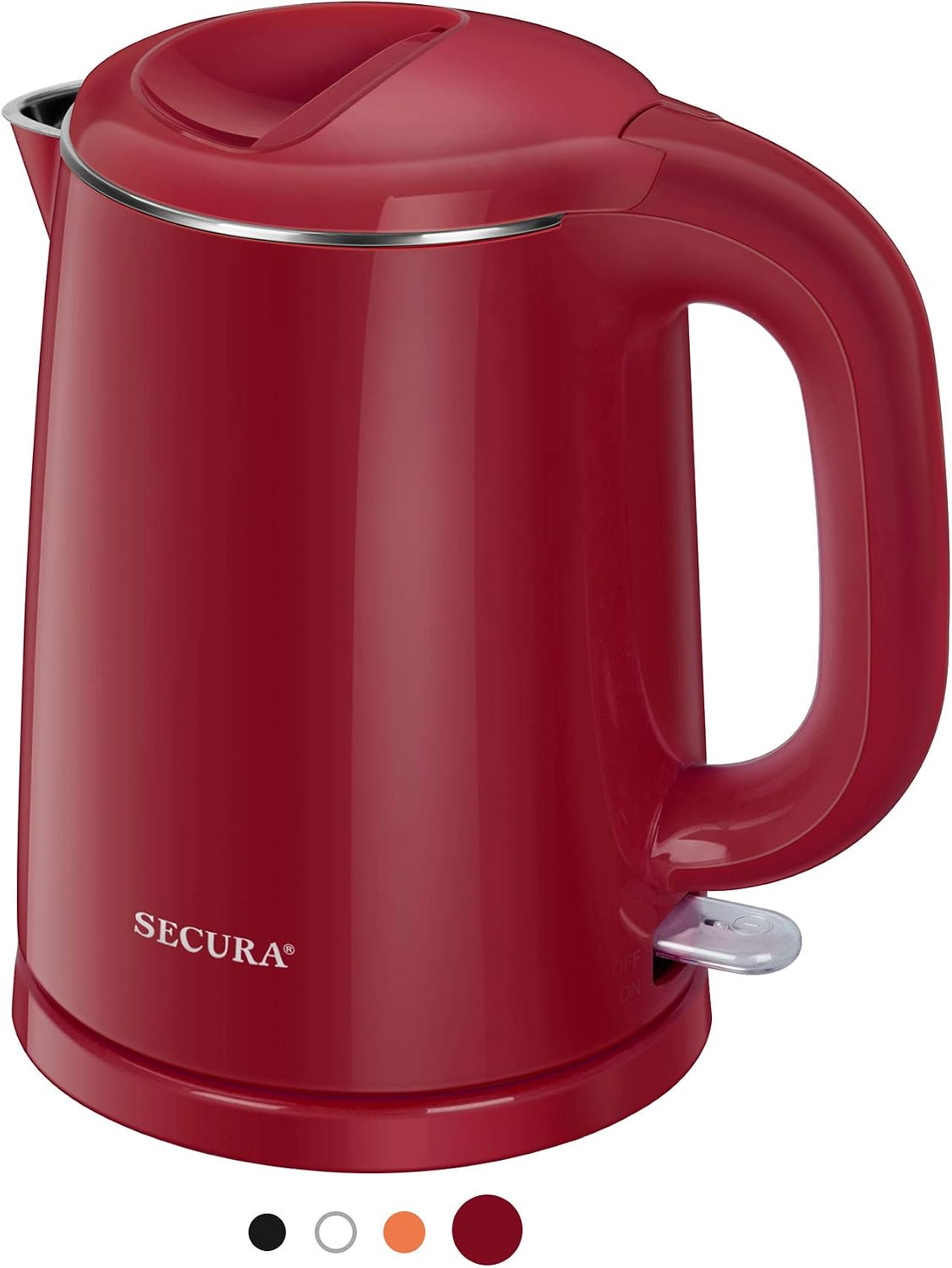 Secura Stainless Steel Double Wall Electric Kettle Water Heater for Tea Coffee w/Auto Shut-Off and Boil-Dry Protection, 1.0L (Orange) SWK-1001DO/HB-K012