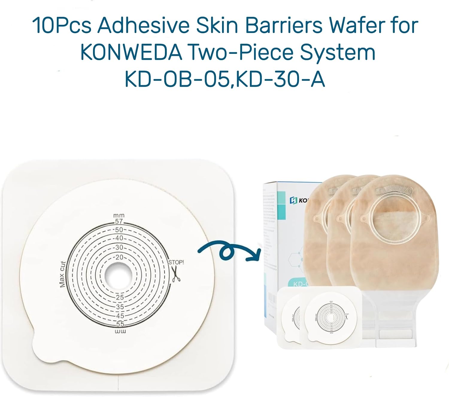 21 Pcs Colostomy Bags, Two-Piece Ostomy Pouches, 15-57mm Cut-to-Fit