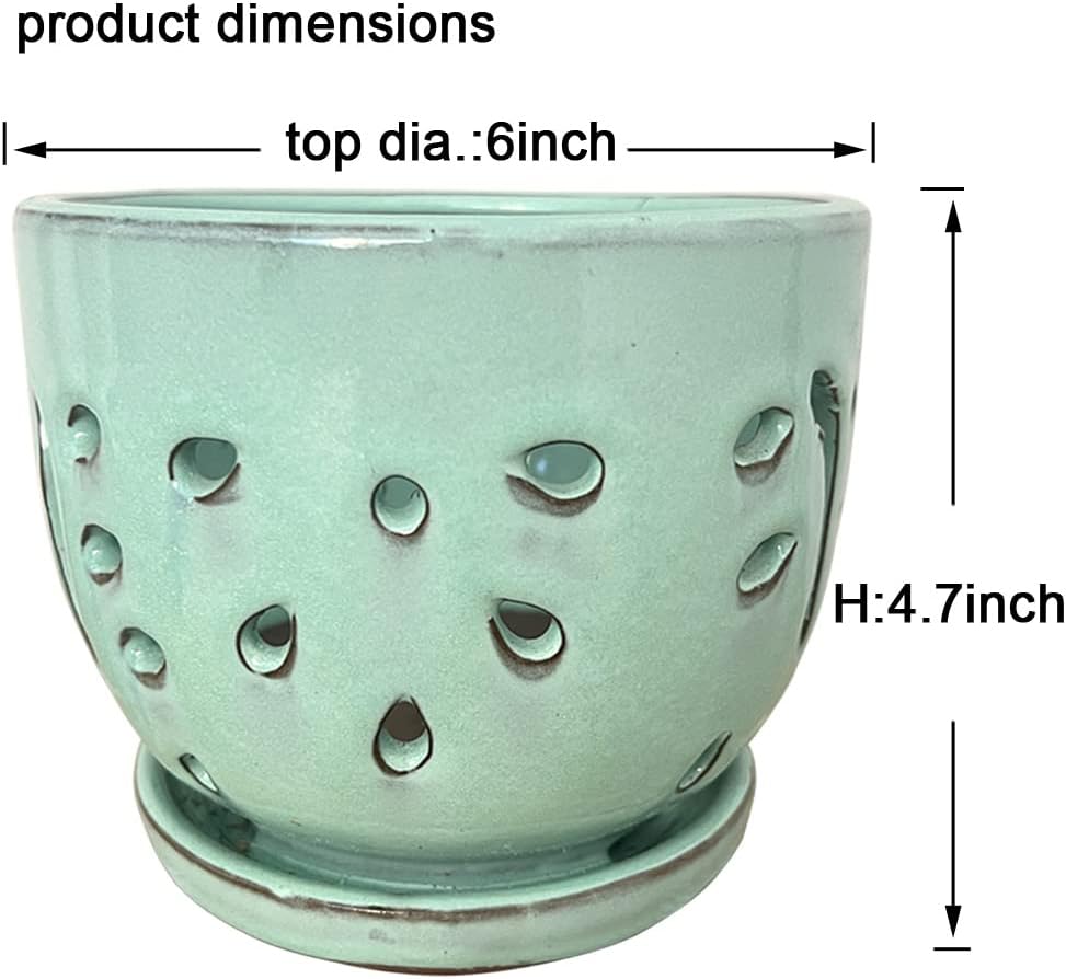 Orchid Pots with Holes Round Ceramic Flower Container Succulent Plant Planter Butterfly Pot Saucer Windowsill Contemporary Home Decoration (6 Inch
