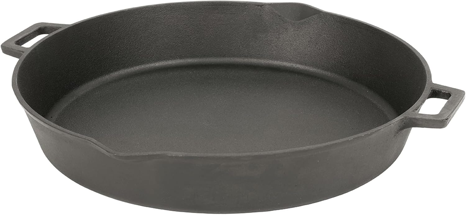 Bayou Classic 7439 16-in Cast Iron Double-Handled Skillet w/Pour Spouts Features Large Loop Handles Perfect For Breakfast Roast Pan Frying Sautéing