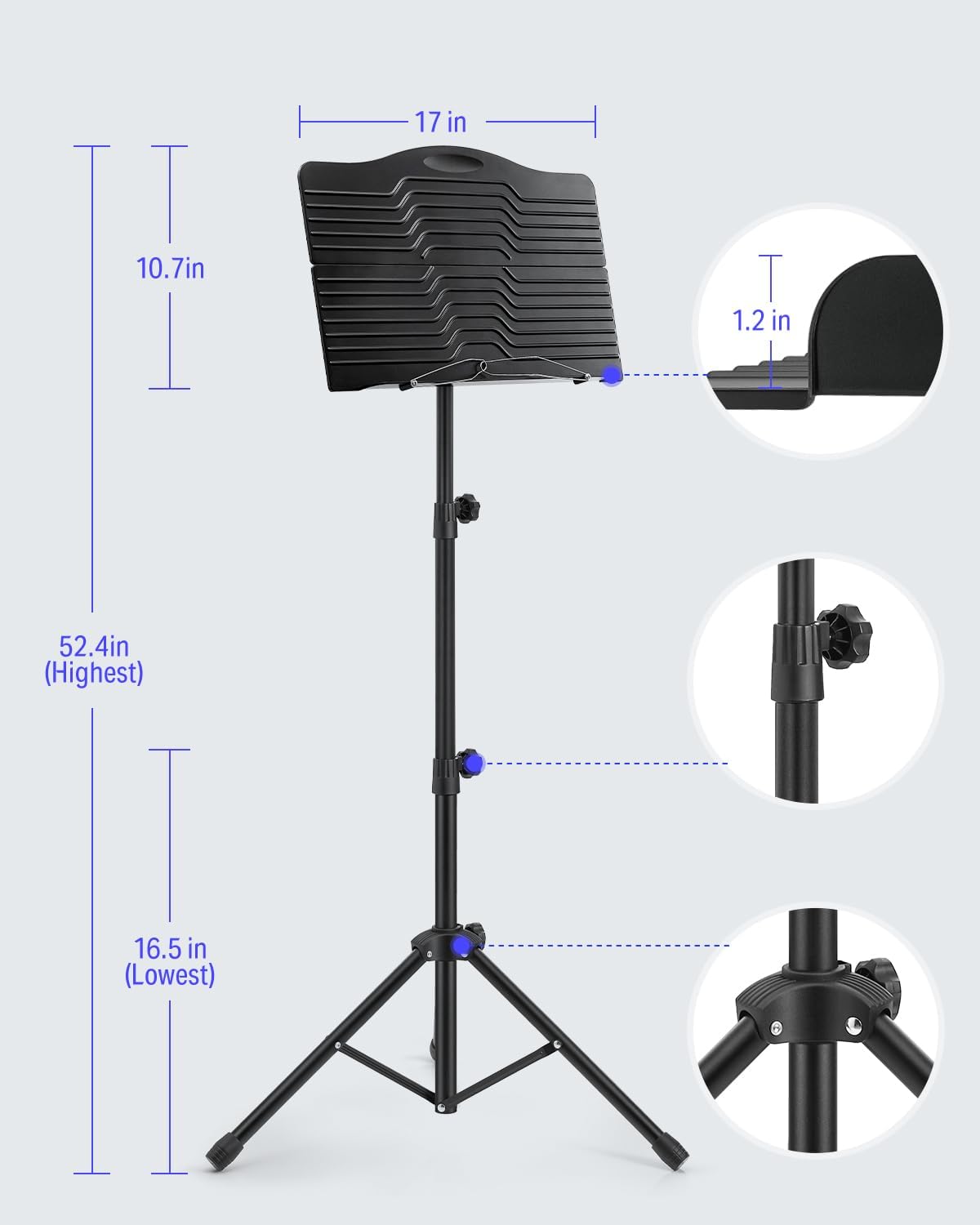 Donner DMS-1 Sheet Music Stand with Light & Carrying Bag | Portable Metal Music Stand, Tabletop Music Book Stand for Guitar, Ukulele, Violin Players