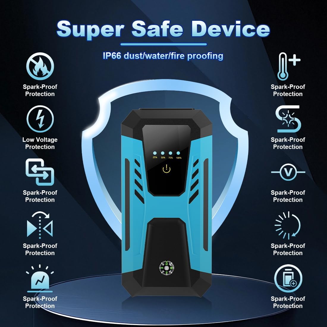 12v Jump Starter for 10.0L Gas/8.0L Diesel, 6000A Peak Car Battery Jumper Starter Portable