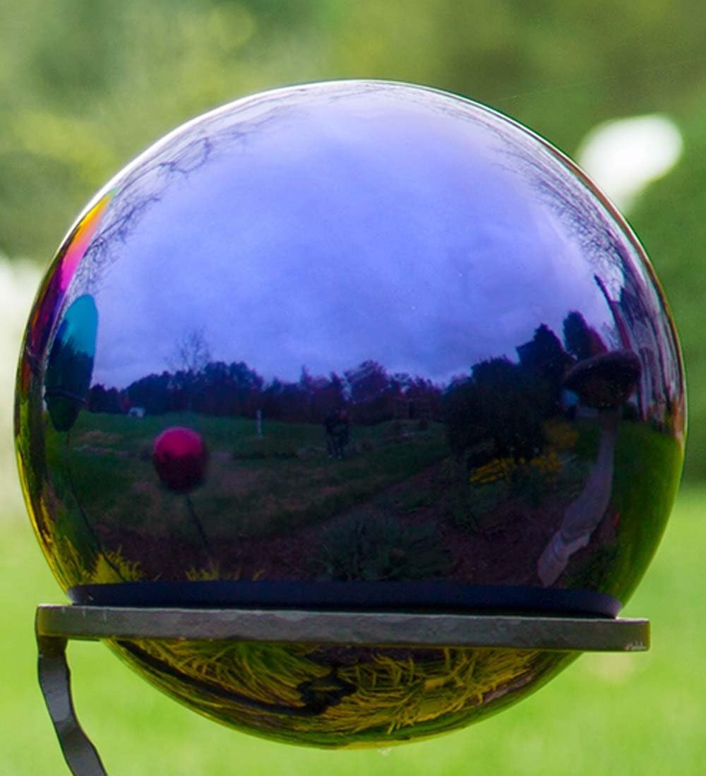 Plow & Hearth 10 Inch Stainless Steel Gazing Ball, Polished Reflective Weather Resistant Garden Globe Mirror Ball Sphere, Garden or Home Decoration