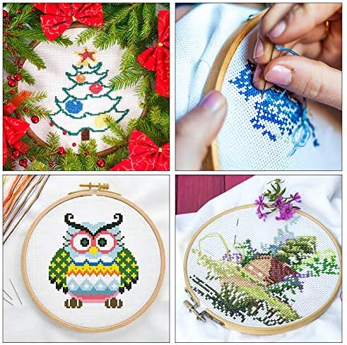 INSCRAFT 304 Pack Embroidery Kit, 200 Colors Threads, 5 Pcs Bamboo Embroidery Hoops, 2 Pcs Aida Cloth, Instructions, Bag and Cross Stitch Tools Set