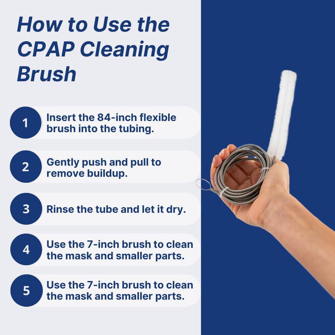 Snugell CPAP Tube Cleaning Brush Set – 84-Inch Flexible Cleaner for Tube Interiors & 7-Inch Brush for Masks – Designed for 22mm Tubing –
