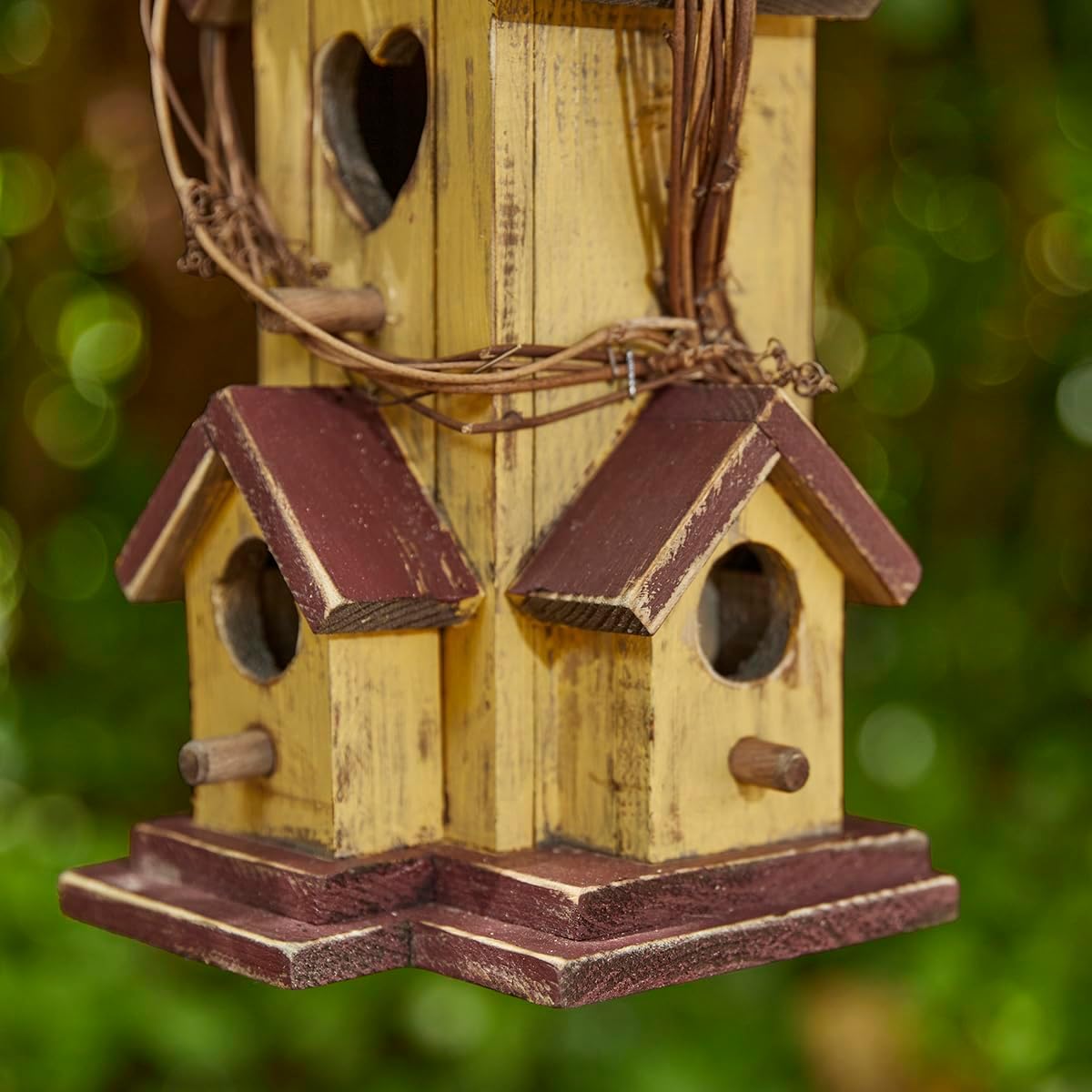 Glitzhome 14" H Hanging Distressed Wooden Church Birdhouse Garden Decor