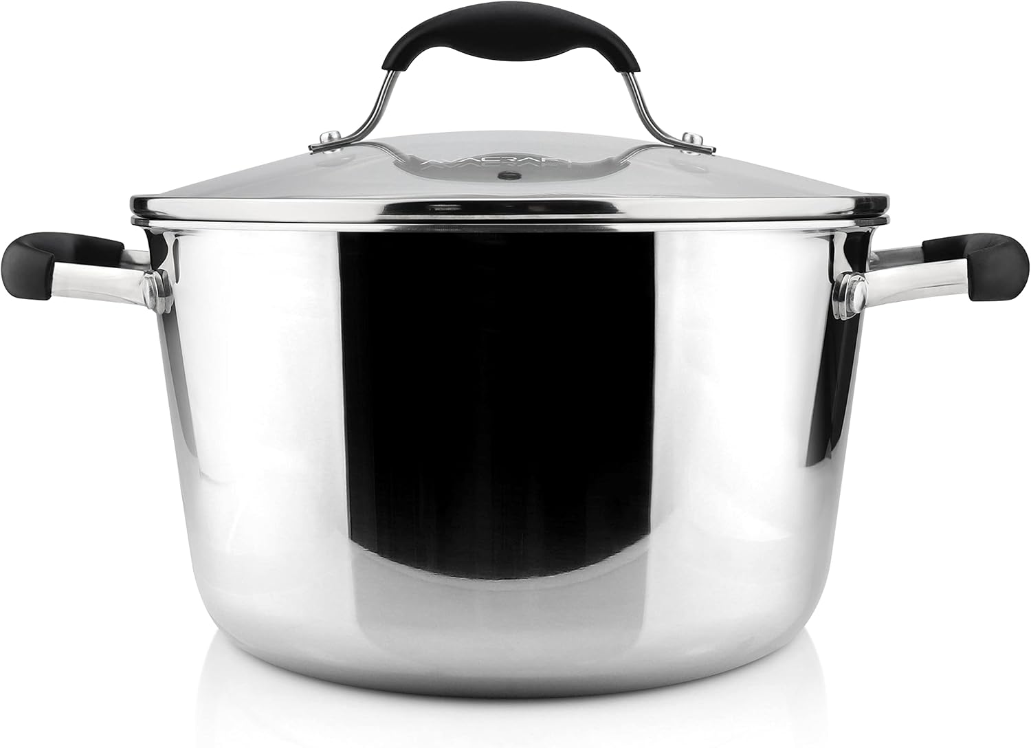 AVACRAFT 6 Quart Stainless Steel Stock Pot with Glass Strainer Lid | 5-Layer Capsule Base, Tempered Glass Strainer Lid, Drip-Free Pour Spouts, Induction Compatible, Dishwasher Safe