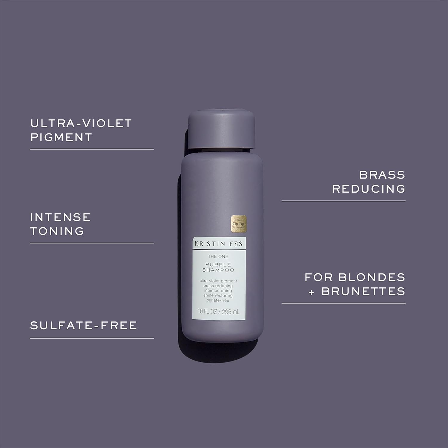 Kristin Ess Hair The One Purple Shampoo for Toning Blonde Hair - Neutralizes Brass + Yellow Tones, Shine Restoring - Sulfate