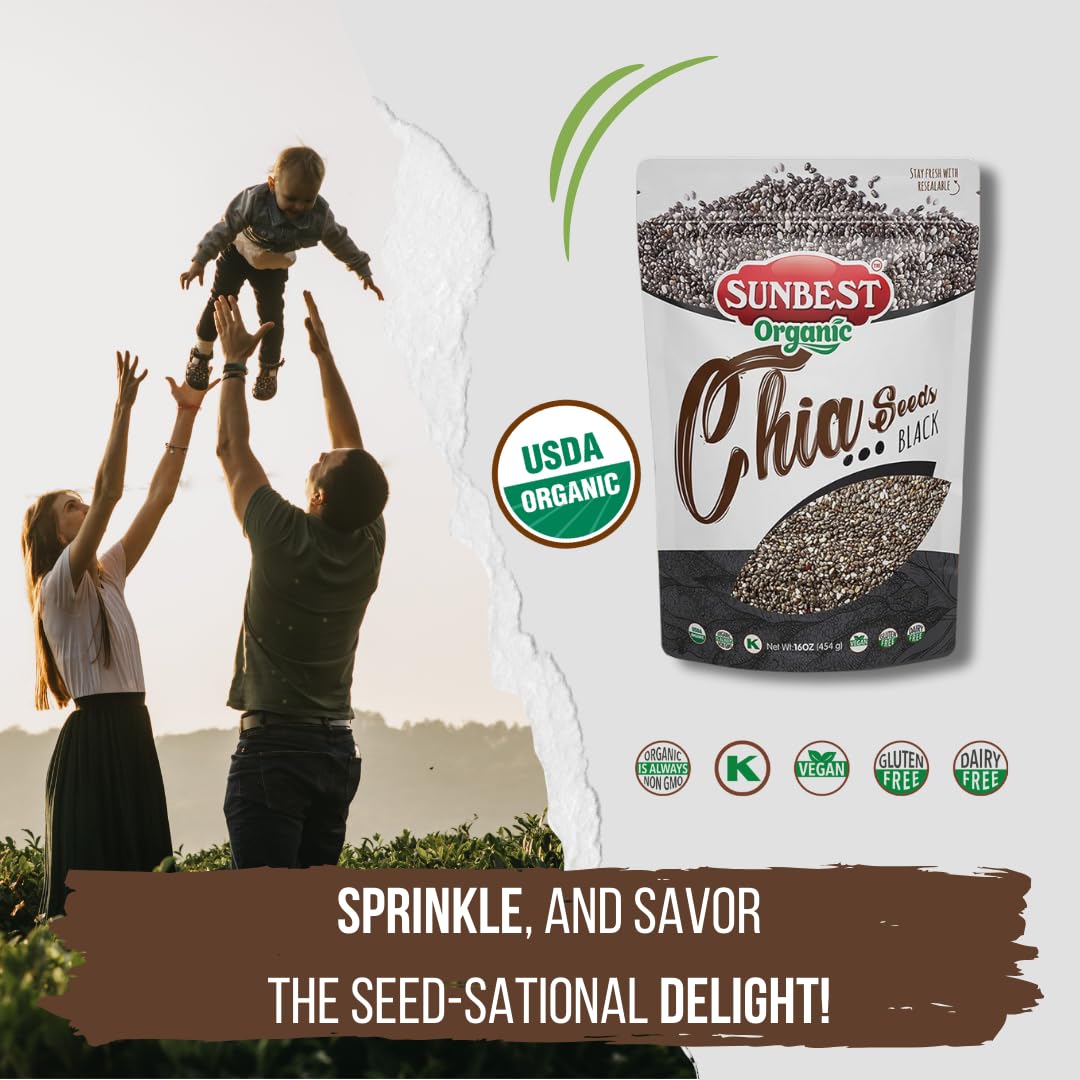 Sunbest Natural Organic Brown Sesame Seeds 32 oz.(2 lb) - USDA Organic, Non-GMO, Vegan, Gluten-free, Kosher - Fresh & Nutrient-Rich Snack, Topping, Baking - 2-Pack 16 oz