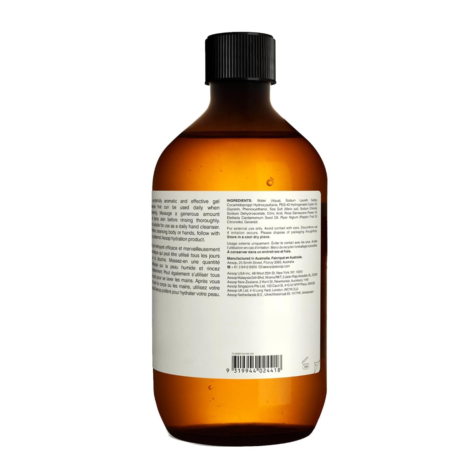 Aesop Geranium Leaf Body Cleanser | Gentle Shower Gel with Geranium, Mandarin and Bergamot Essential Oil Blend to Refresh & Balance Skin | 500 mL / 16.9 oz