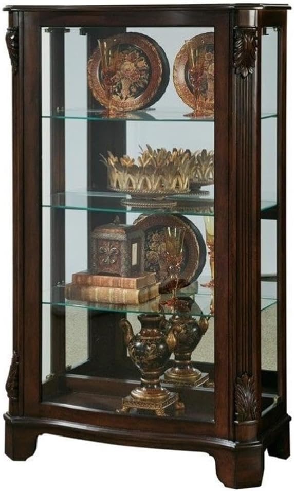 Pulaski Furniture Carved Wood 3 Shelf Curio Cabinet in Cherry Brown Finish