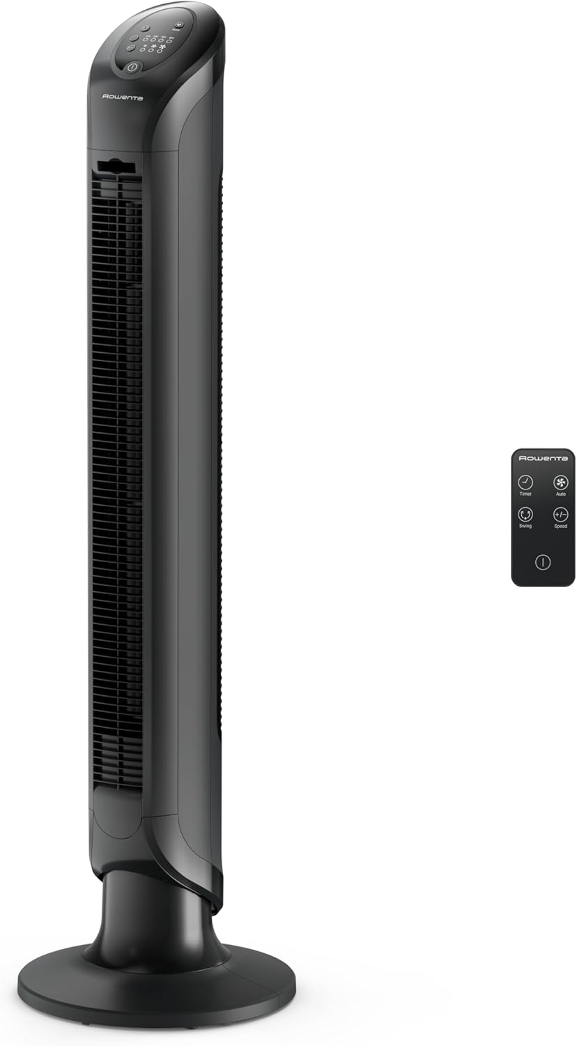 Rowenta, Desk Fan, Turbo Silence Table Fan with Remote, 18 Inches, Ultra Quiet Fan for Bedroom, Oscillating, Portable, 5 Speeds, Black, Indoor, VU2660