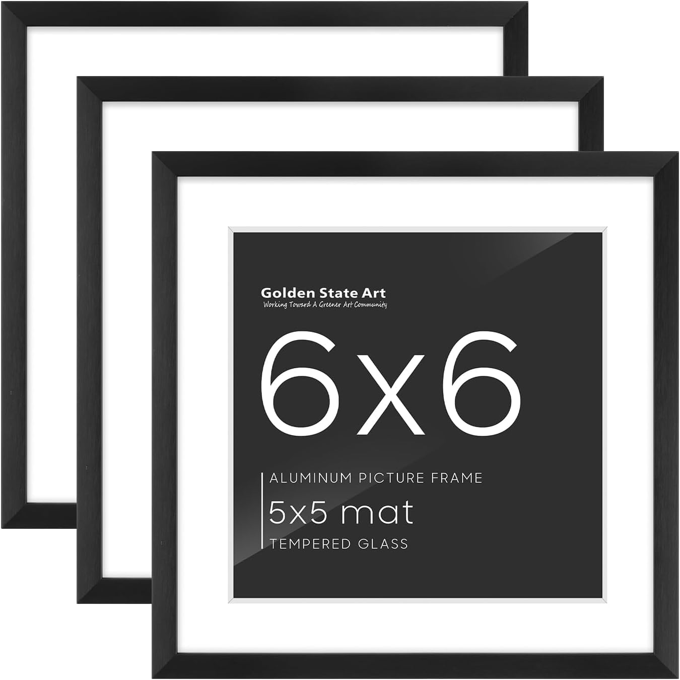 Golden State Art 3 Pack 12x12 Black Aluminum Frames, Real Glass Fronts
