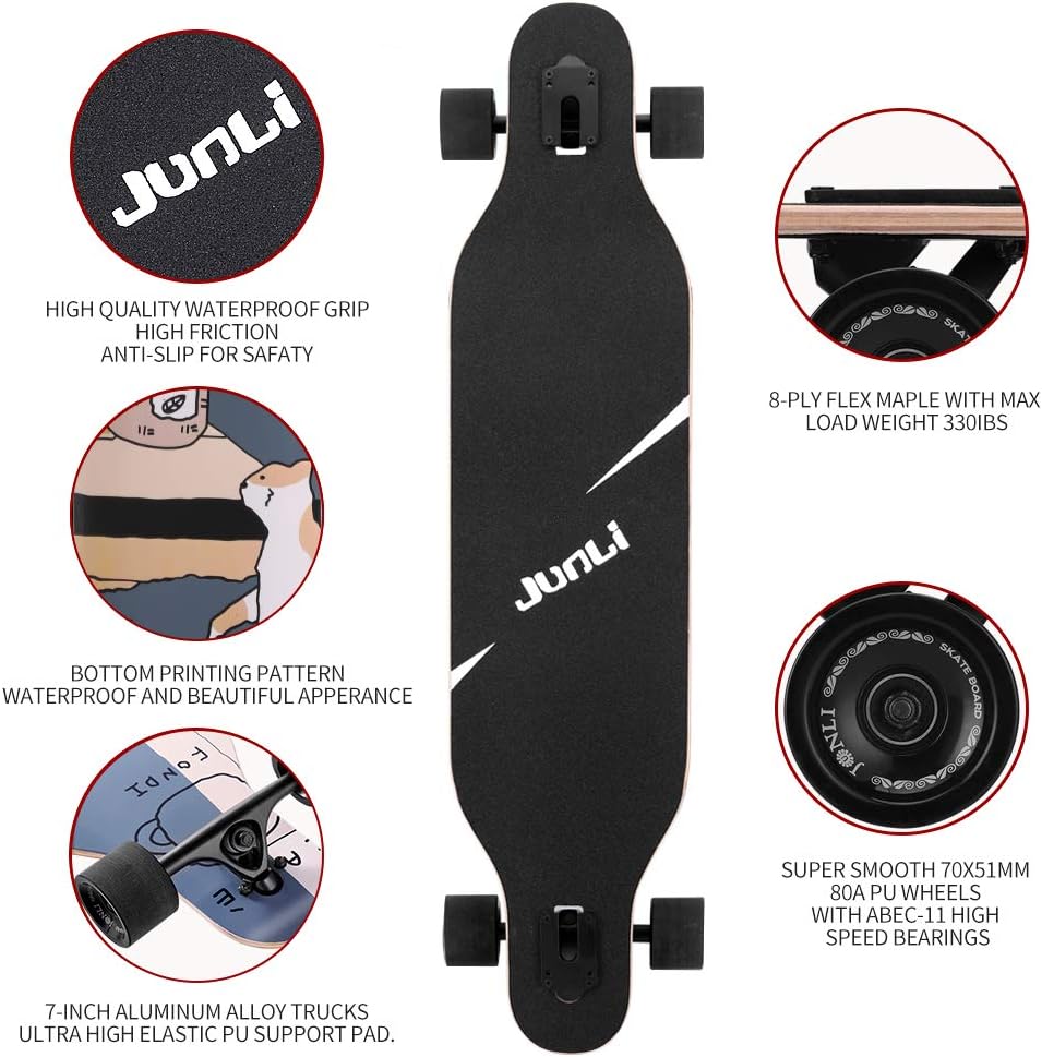 Junli 41 Inch Freeride Skateboard Longboard - Complete Skateboard Cruiser for Cruising, Carving, Free-Style and Downhill