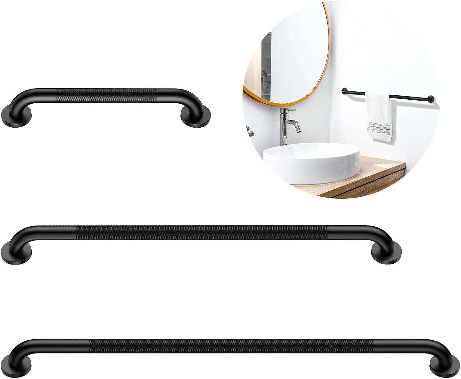Munzong 3 Pack Commercial Handicap Grab Bars 18" 36" 42" Brushed Nickel | Bathroom Grab Bar for Shower 1.25" Diameter Anti Slip Bathroom Balance Bar Safety Hand Rail for Elderly Injury Senior