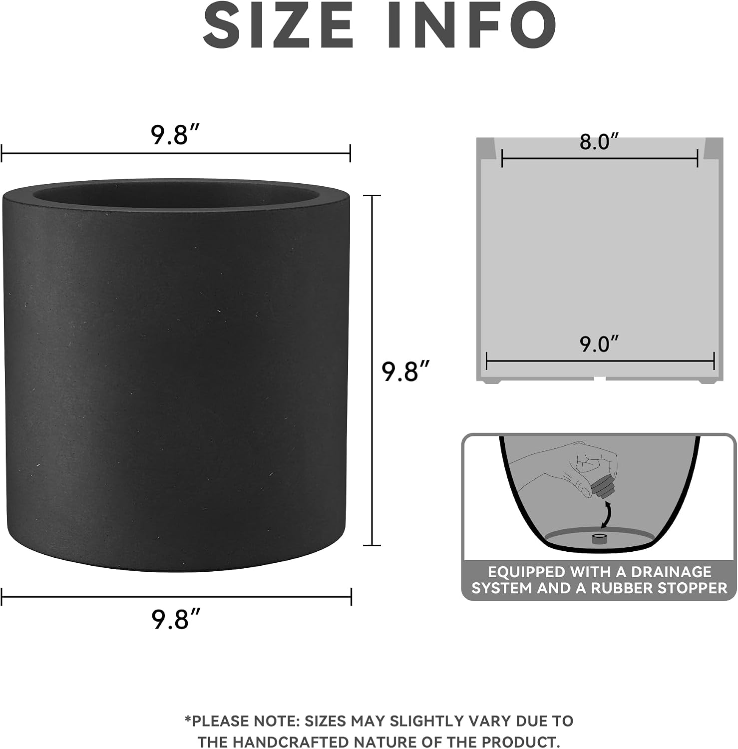 Kante Large Round Cylinder Charcoal Concrete Planter 15.8" Tall, Outdoor