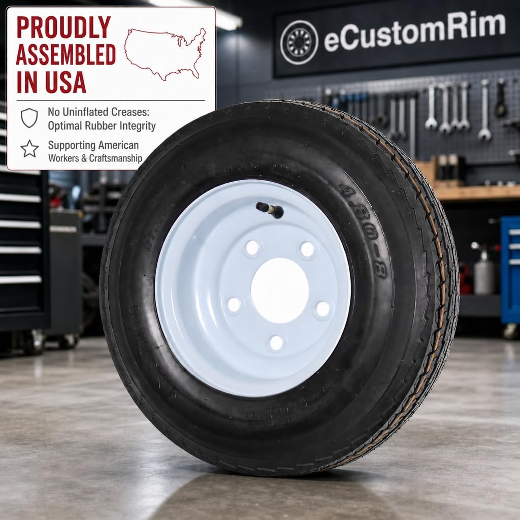 eCustomrim 2-Pack Trailer Tire Rim Assembly 4.80-8 480-8 LRC 5 Lug White | 4.80 X 8 8 Inch Load Range C 6 Ply Tire