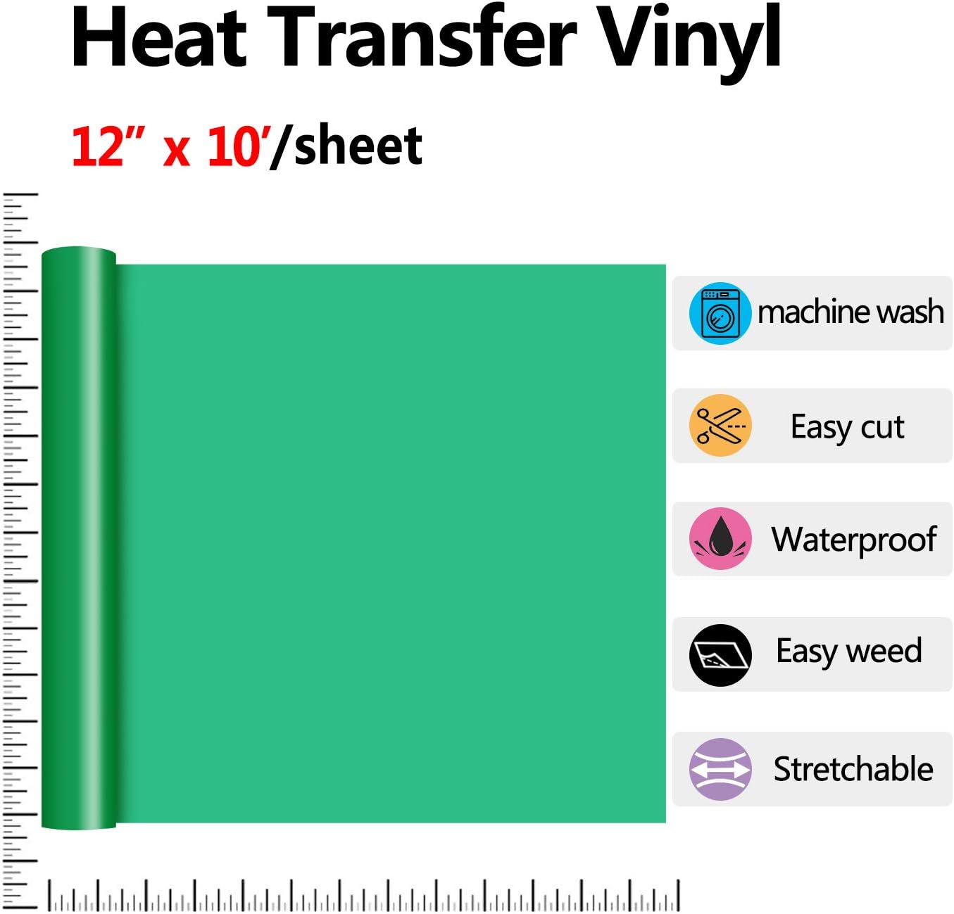 RENLITONG Heat Transfer Vinyl,12 Inch by 10ft White Iron on Vinyl