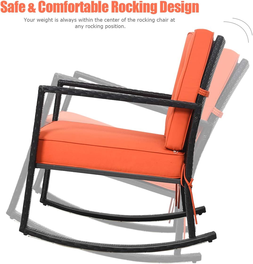 Tangkula Wicker Rocking Chair, Outdoor Glider Rattan Rocker Chair with Heavy-Duty Steel Frame