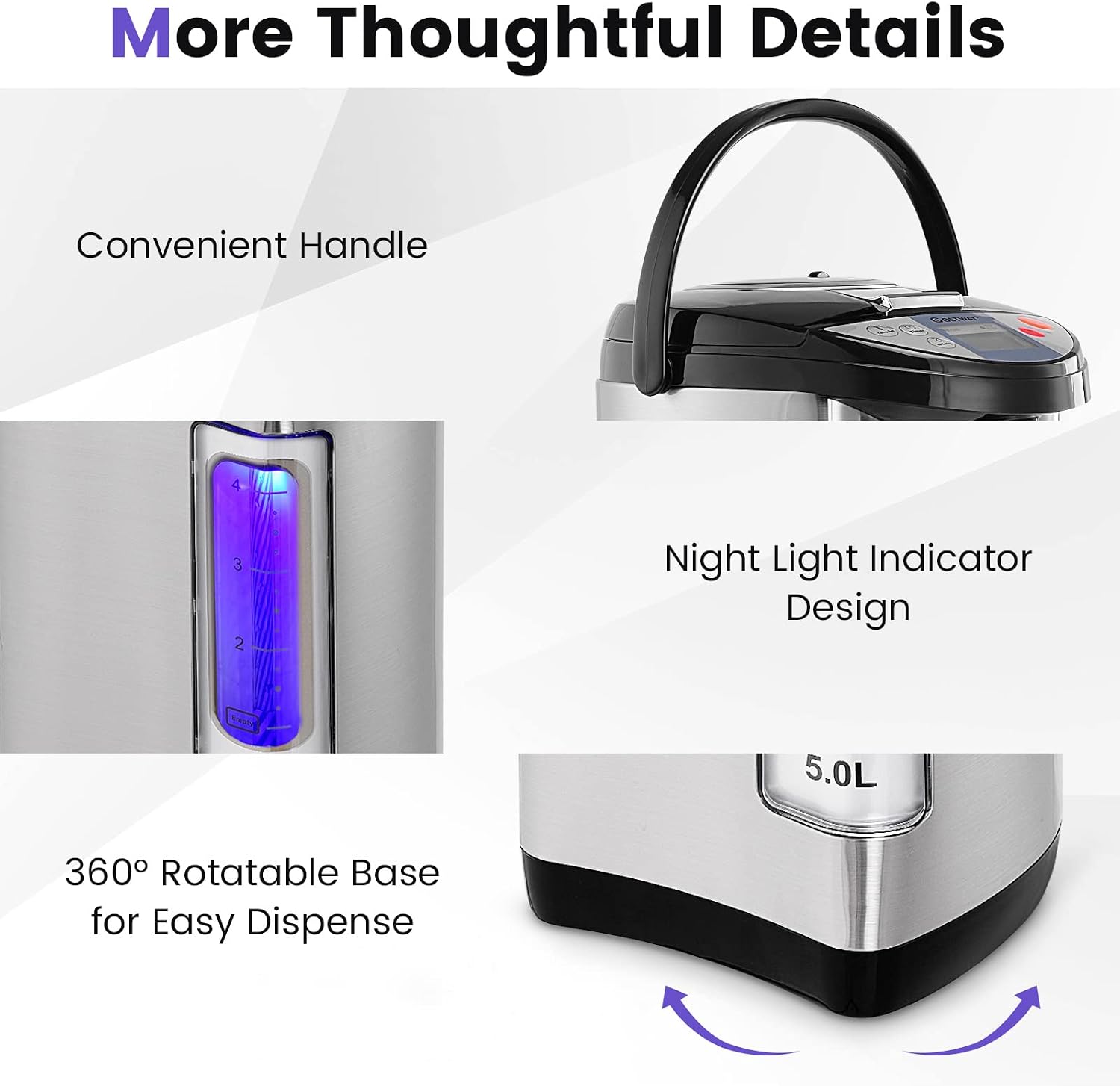 COSTWAY Instant Electric Hot Water Boiler and Warmer | 5-Liter LCD Water Pot with 5 Stage Temperature Settings, Safety Lock to Prevent Spillage