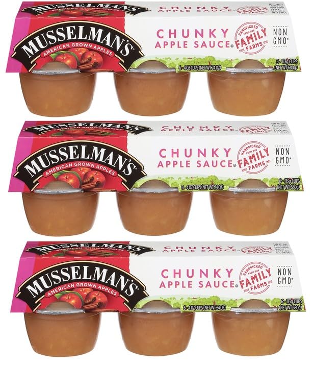 Musselman's Chunky Apple Sauce (Pack of 3) 6 - 4 oz Cups per Pack (18 Cups Total)