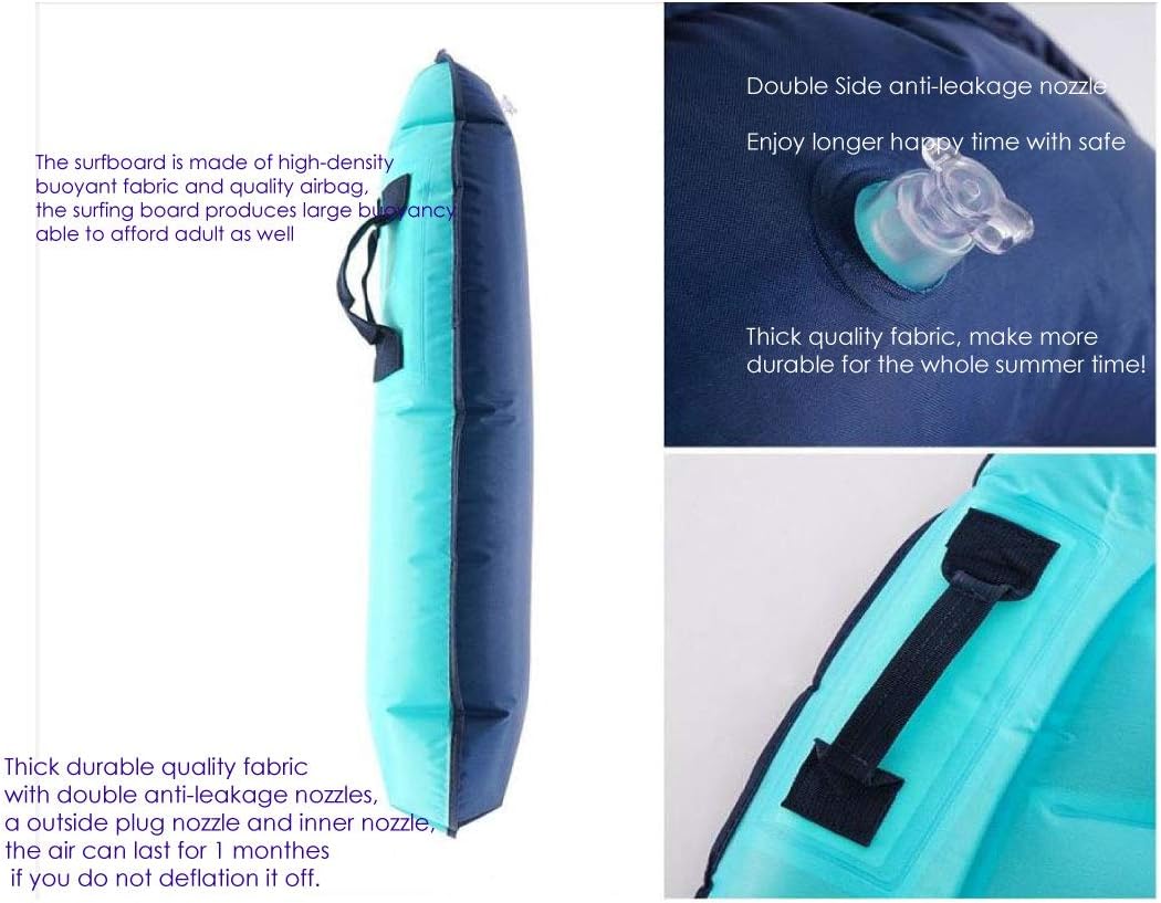 Inflatable Boogy Boards for Beach Travel Toys, 30” Cavas Slip Slide Water Park Body Surfing Board with Handles