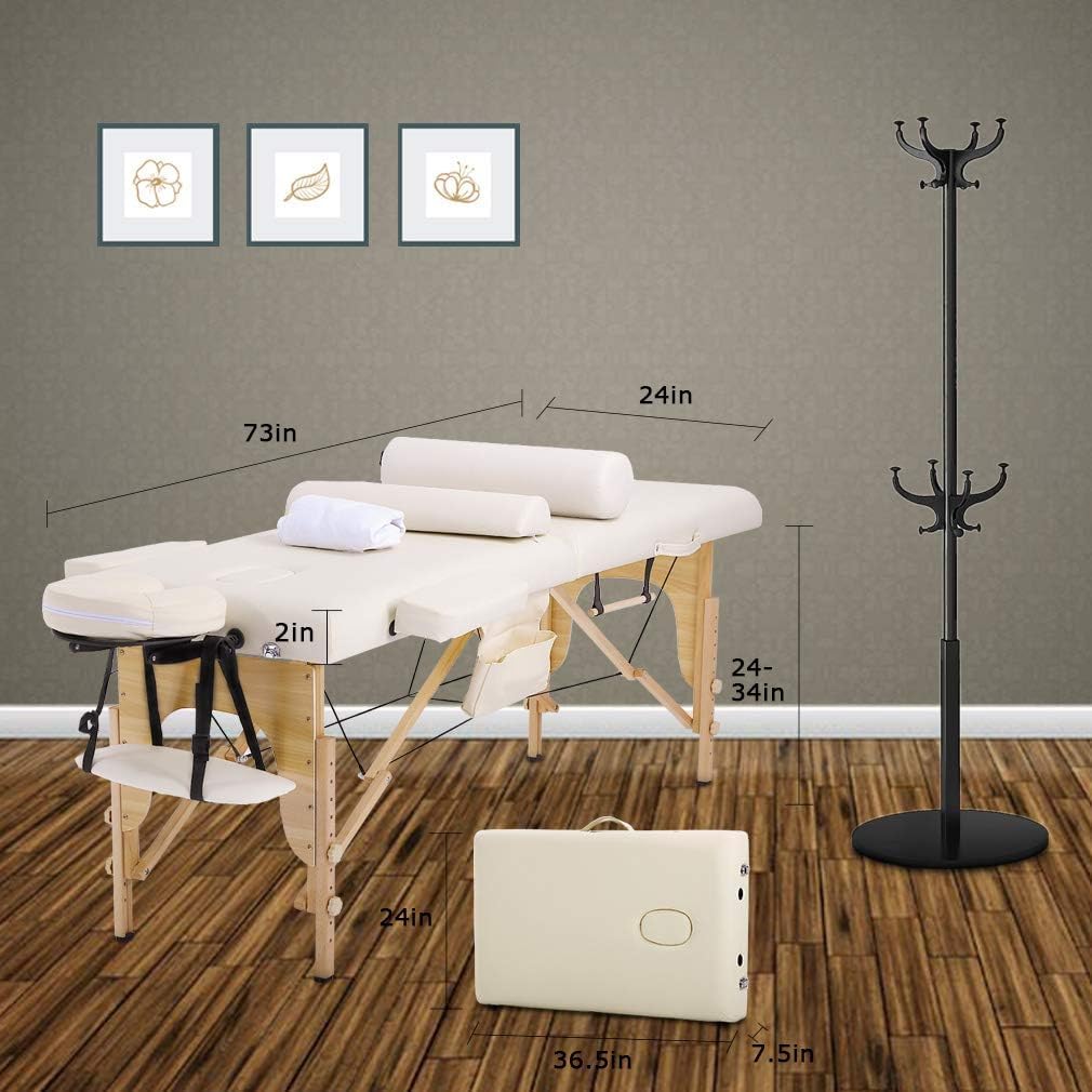 BestMassage Massage Bed Portable Massage Table 28 inch Wide Lash Bed Height Adjustable 2 Folding Spa Table with Towel Hanger Oil Pouch Half Bolster Round Bolster Non-Woven Bag