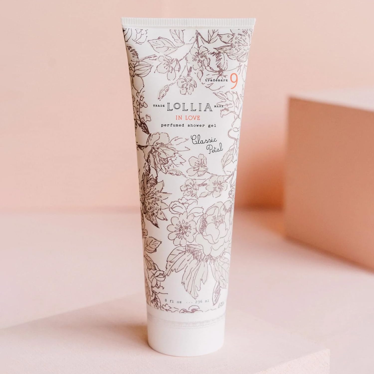 LOLLIA Wish Shower Gel, 8 fl oz, Vanilla Bean, Rice Flower, Jasmine Leaves, & Sugar Cane, Luxury Shea Moisture Hydrating Women's Body Wash, Delicate & Relaxing Scented Bath Soap for Self Care