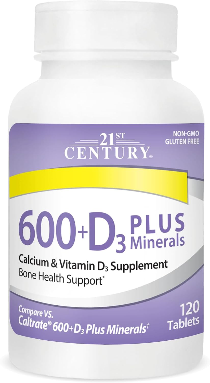 21st Century Calcium 600 Plus D Plus Minerals Caplets, Bone & Joint, 120 | Calcium 600 mg with Vitamin D3 & Essential Minerals