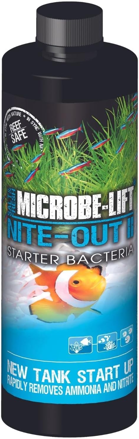 MICROBE-LIFT Nite-Out II Aquarium Bacteria for Start-up, Instantly Cycle Aquariums, Add Fish on Day 1, Rapid Ammonia and Nitrite Reducer for Freshwater & Saltwater Fish Tank, 16 Ounces (NITEH16)