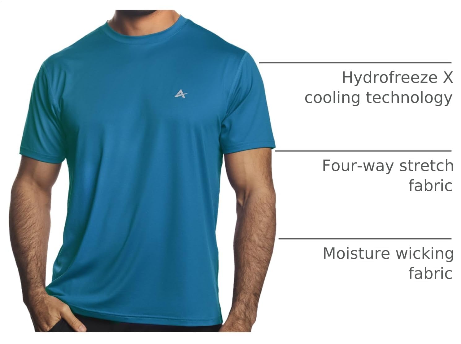 Arctic Cool Men’s Crew Neck Instant Cooling Moisture Wicking Performance UPF 50+ Short Sleeve Workout Shirt