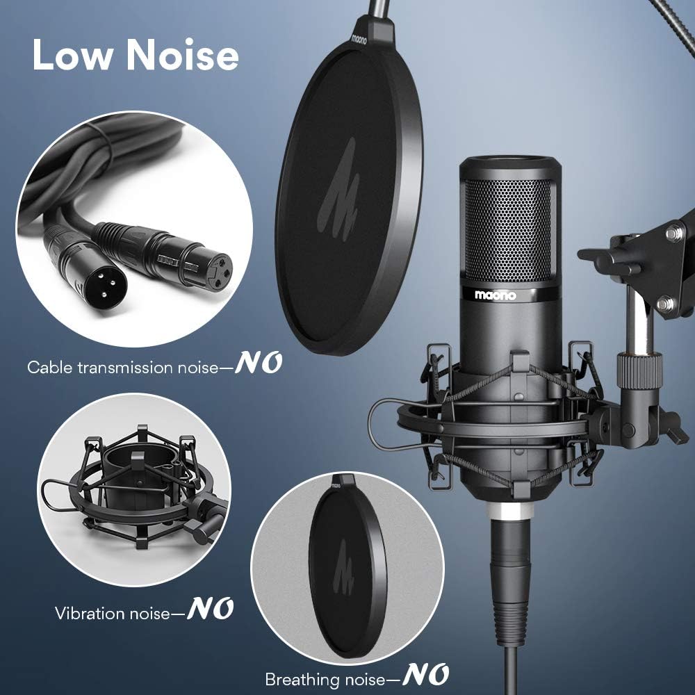 MAONO PM320S Condenser PC Microphone with XLR Cable, Boom Arm, Pop Filter