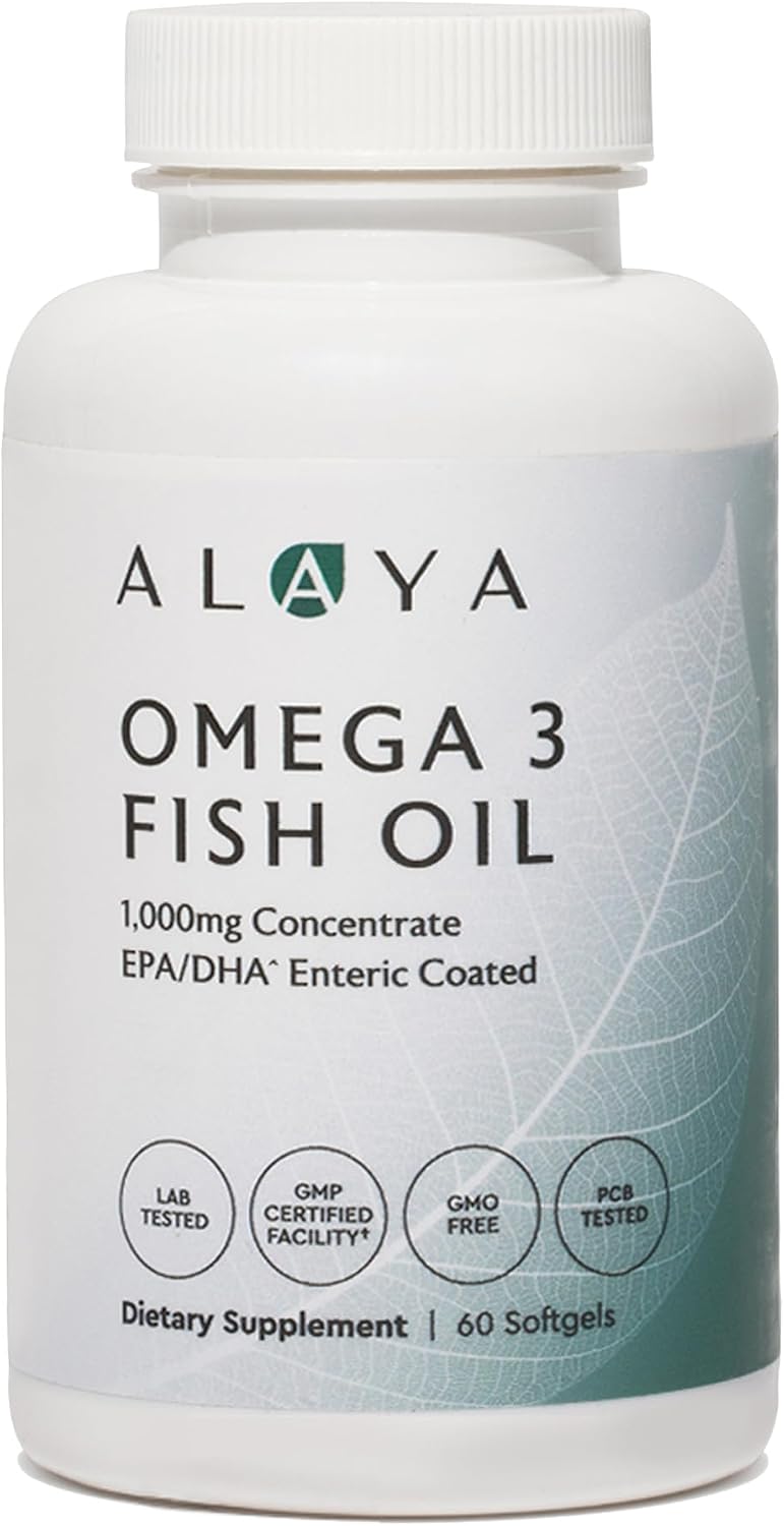 Alaya Naturals - Omega 3 Fish Oil, 1000 mcg, 60 Softgels, Non-GMO, No Fishy Aftertaste