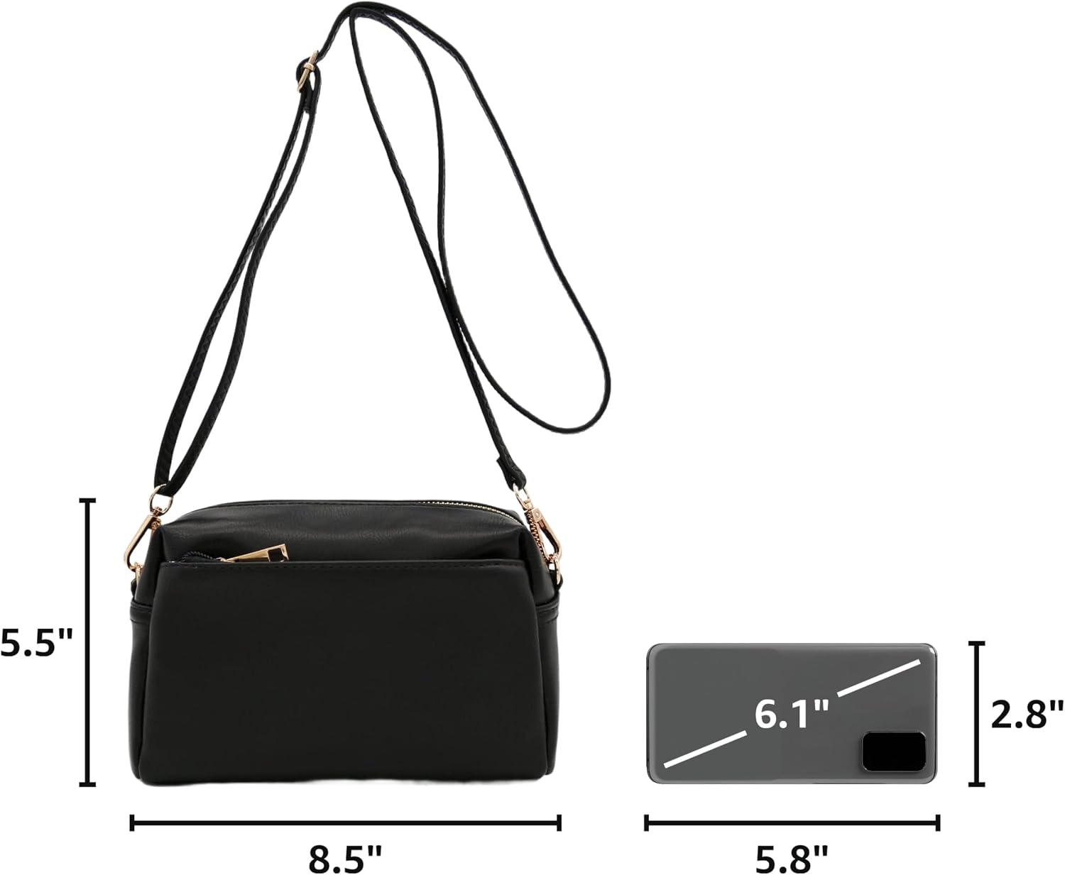 Triple Zip Small Crossbody Bag